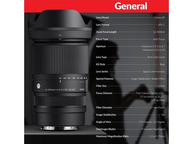 Sigma 16-300mm f/3.5-6.7 DC OS Contemporary Lens for Canon RF, Black Bundle with Universal Lens Cap Tether, Cleaning Kit, Software Kit for PC,...