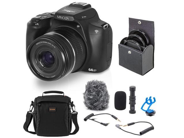 Minolta MNB10Z 64MP Digital Camera, Black, Bundle with Shotgun Microphone, 49mm Filter Kit and Shoulder Bag