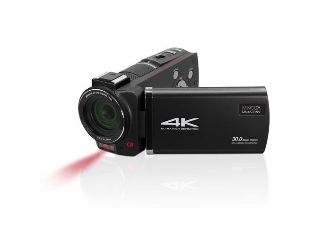 Minolta MN4K30NV 4K UHD 30MP 3' Touch Camcorder, Black, with Tripod, Card Reader