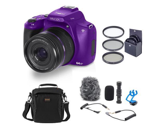 Minolta MNB10Z 64MP Digital Camera, Purple, Bundle with Shotgun Microphone, 49mm Filter Kit and Shoulder Bag