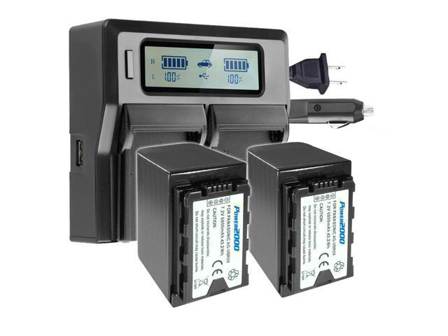 Power2000 2x Panasonic AG-VBR59 7.2V 6000mAh Lithium-Ion Battery with Dual Bay LCD Charger