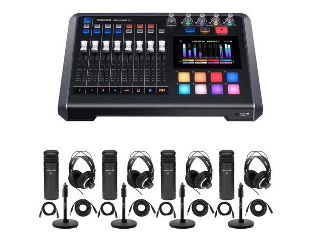 Tascam Mixcast 4 Podcast Station, w/4x TAP500 Broadcast Mics & 4x DS7200B Stand