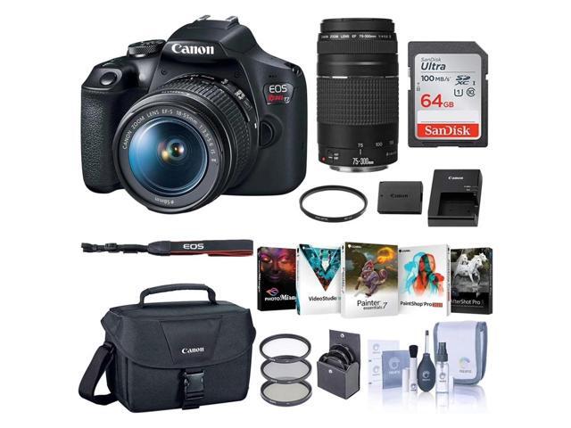 Canon EOS Rebel T7 DSLR Camera with EF-S 18-55mm and EF 75-300mm Lens Bundle with Bag, 64GB SD Card, Corel PC Photo and Video Software Pack and...