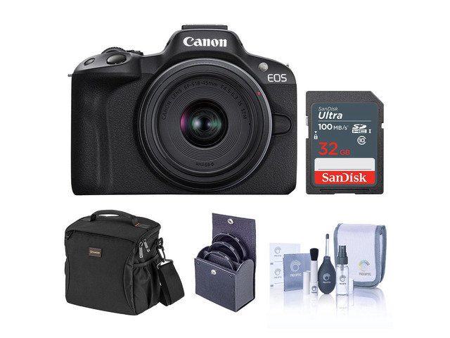 Canon EOS R50 Camera, Black with RF-S 18-45mm f/4.5-6.3 Lens and Included Value