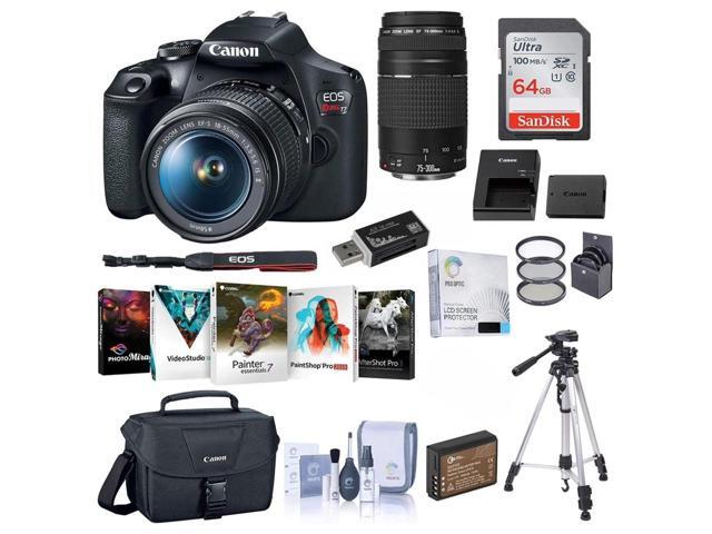 Canon EOS Rebel T7 DSLR Camera with EF-S 18-55mm and EF 75-300mm Lens Complete Bundle with Bag, Battery, Charger, Filter Kit, Tripod, 64GB SD Card...