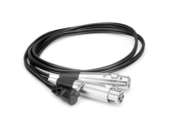 Hosa Microphone Cable, Dual XLR3F to Right-angle 3.5 mm TRS, 1 ft