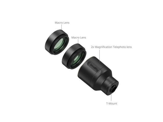 SmallRig 2x Magnification Telephoto and Dual Macro Lens Kit for Phone, T-Mount, Black