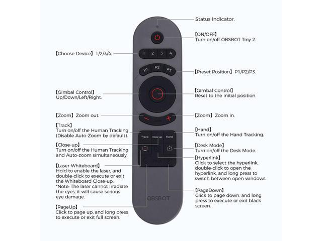 OBSBOT Smart Remote Controller with USB-A Dongle for Tiny 2 Webcam