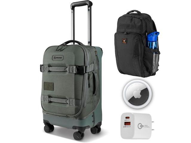 Pelican 22' Aegis 39L Carry-On Rolling Hybrid Duffel Bag, Charcoal Sage + Backpack + Apple AIRTAG + Dual Wall Charger