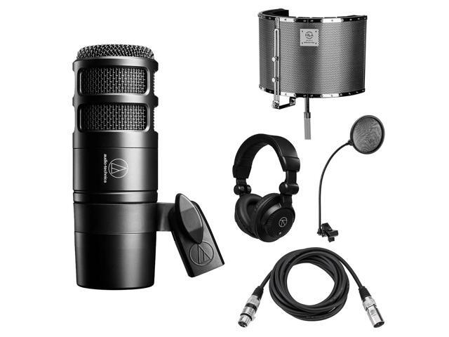 Audio-Technica Hypercardioid Podcast Microphone with Stand, Pop Filter, Headphones & XLR Cable