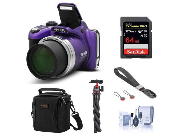 Minolta MN53Z 16MP FHD Digital Camera, 53x Zoom, Purple with Essentials Kit