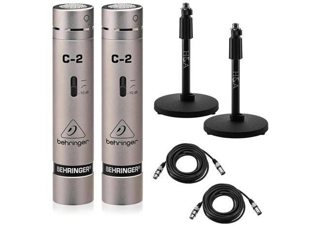 Behringer C-2 Matched Studio Condenser Microphones, Pair, Bundle with 2x Microphone Stand and 2x 25' XLR Microphone Cable