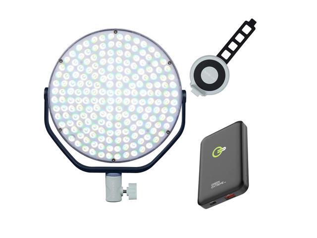 Nanlite miro 60C 60W RGBW LED Round Panel Light, Midnight Blue, Bundle with 10000mAh 38.5Wh Qi Wireless Power Bank and Power Bank Holder