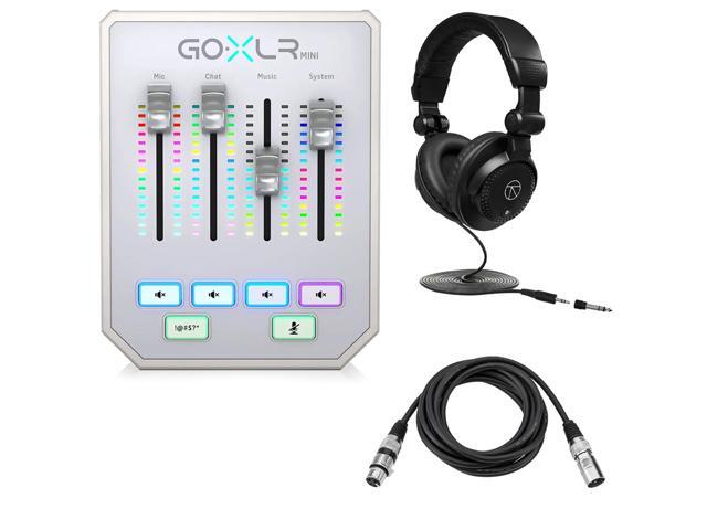 TC Helicon GO XLR Mini Online Broadcast Mixer, White, Bundle with TAPH100 Headphones and 10' XLR Microphone Cable