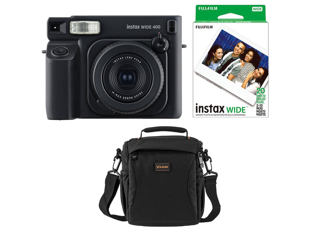 Fujifilm Instax Wide 400 Instant Film Camera, Jet Black, Bundle w/Accessory Kit