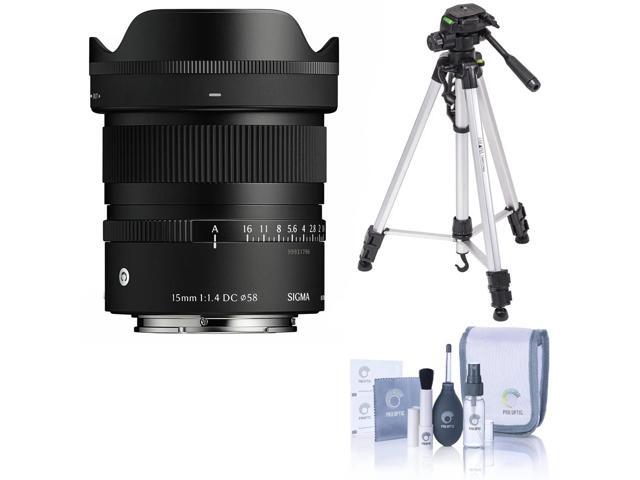 Sigma 15mm f/1.4 DC Contemporary Lens for Sony E w/ TAKAMA 3 SEC TRIPOD W/3-WAY HEAD, PRO OPTIC CLEANING KIT