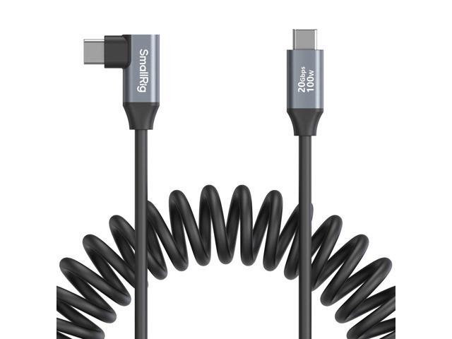 SmallRig 13.8' 100W USB-C Straight to USB-C Angled Coiled Data Cable, Black
