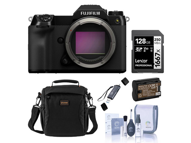 Fujifilm GFX 100S II Medium Format Mirrorless Camera, Bundle with 128GB Memory Card, NP-W235 Battery, Shoulder Bag, OTG Card Reader and Cleaning Kit