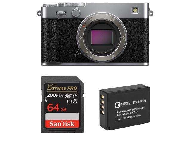 Fuji X-E5 Mirrorless Camera, Silver with Memory Card and Battery Pack Bundle