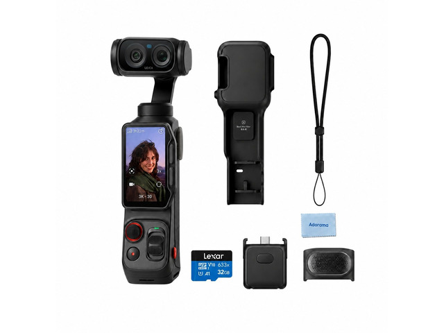 Insta360 Luna Ultra 8K Dual-Lens Gimbal Camera Standard Combo, Cosmic Black, Bundle with 32GB Memory Card, Cleaning Cloth