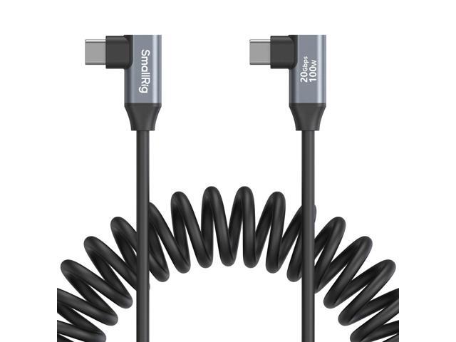 SmallRig 13.8' 100W USB-C Angled to USB-C Angled Coiled Data Cable, Black