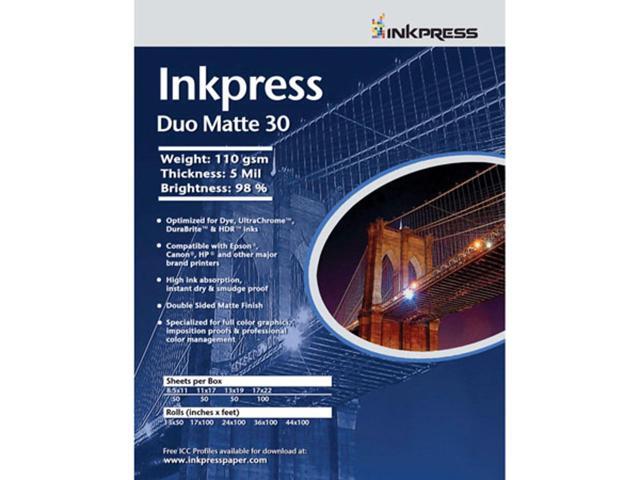 Inkpress Duo 30 Inkjet Matte Photo Paper (11x17'), 50 Sheets Double-Sided