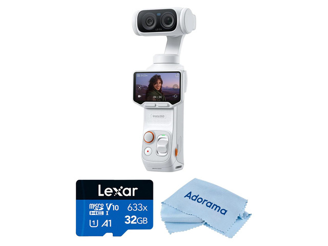 Insta360 Luna Ultra 8K Dual-Lens Gimbal Camera Standard Combo, White, Bundle with 32GB Memory Card and Cleaning Cloth