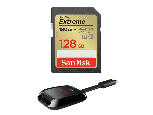 SanDisk Extreme UHS-I U3 SDHC/SDXC Memory Card - 128GB, With Reader
