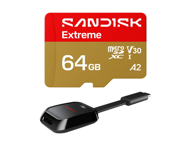 SanDisk Extreme UHS-I U3 microSDXC Memory Card - 64GB, With Reader