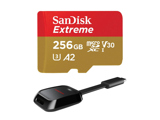 SanDisk Extreme UHS-I U3 microSDXC Memory Card - 256GB, With Reader