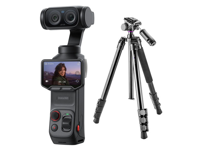 Insta360 Luna Ultra 8K Pocket Gimbal Camera Standard Combo, Cosmic Black, Bundle with Flip-Zip Tripod/Monopod