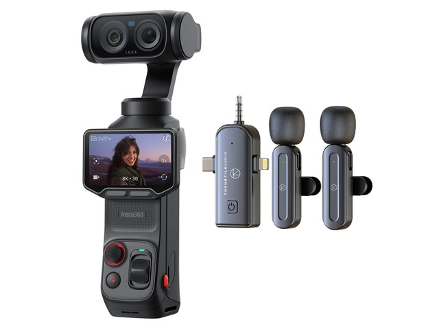 Insta360 Luna Ultra 8K Pocket Gimbal Camera Standard Combo, Cosmic Black, Bundle with Wireless Lavalier Microphone