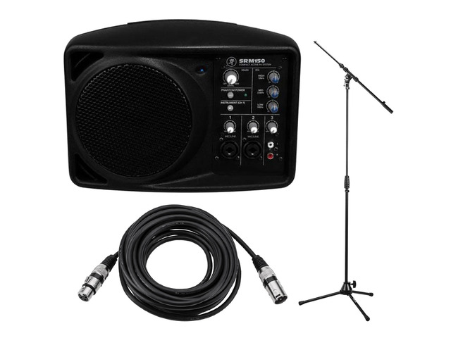Mackie SRM150 5.25' 150W Active PA System, w/Mic Boom Stand, 25' XLR Cable