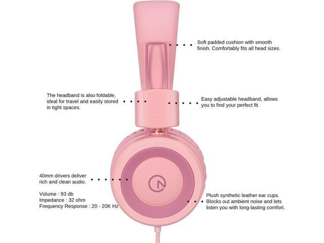 noot products Kids Headphones K11 Foldable Stereo Tangle-Free 5ft Long Cord 3.5mm Jack Plug in Wired On-Ear Headset for...