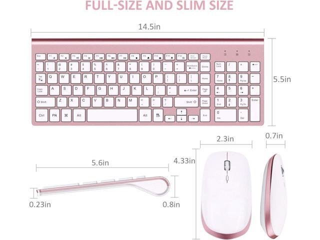 Wireless Keyboard and Mouse, FENIFOX Full-Size Whisper-Quiet Compact Compatible with Mac PC Laptop Tablet Notebook Windows - Rose Gold Pink