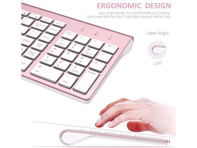 Wireless Keyboard and Mouse, FENIFOX Full-Size Whisper-Quiet Compact Compatible with Mac PC Laptop Tablet Notebook Windows - Rose Gold Pink