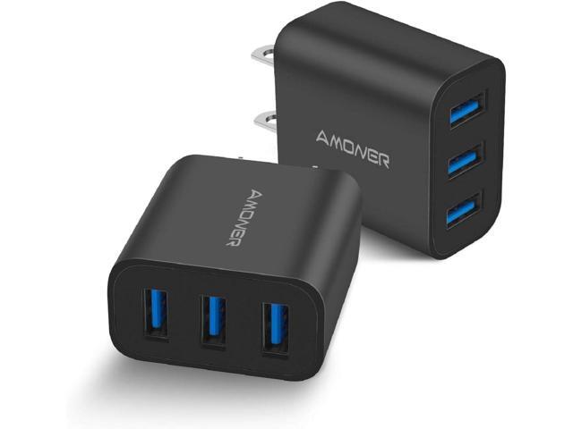 Amoner Wall Charger, Upgraded 2Pack 15W 3-Port USB Plug Cube Portable Wall Charger Plug for iPhone 13/12/mini/Pro/Max/11/Pro/Xs/XR/X/8/7/Plus,...