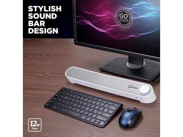 GOgroove Computer Speaker Mini Soundbar - USB Powered PC Sound Bar with Easy Setup Wired AUX, Stereo Audio, Microphone Port, Volume Control Knob,...