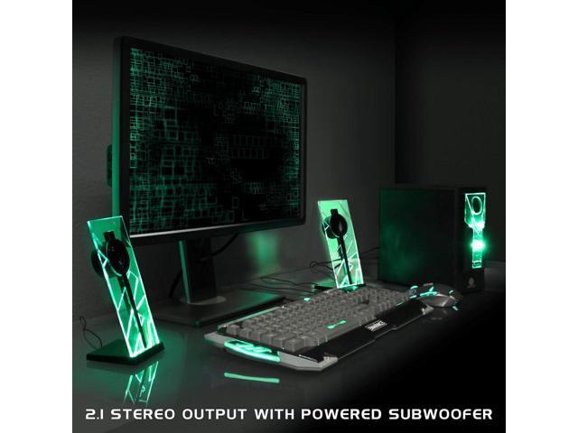 GOgroove BassPULSE 2.1 Computer Speakers with Green LED Glow Lights and Powered Subwoofer - Gaming Speaker System for Music on Desktop, Laptop, PC...