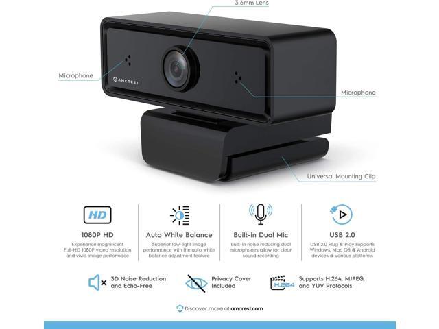 Amcrest 1080P Webcam with Microphone & Privacy Cover, 2 Noise-Cancelling Mics, USB Webcams for Desktop/Laptop PC Computer, Web Cam for Calls,...