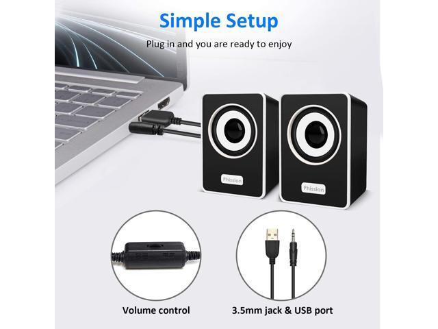 Computer Speakers, Phission Mini Speaker with Stereo Sound 6W USB Powered 3.5 mm AUX-in Portable Speaker for Computer, Laptop, Notebook, Desktop...