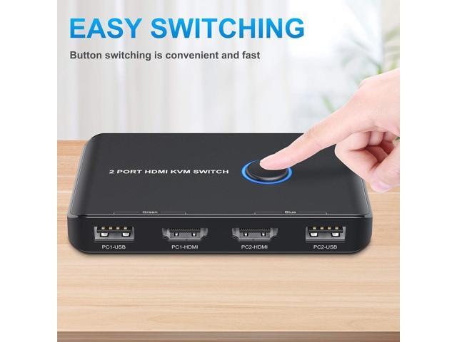 KVM Switch HDMI 2 Port Box,ABLEWE USB and HDMI Switch for 2 Computers Share Keyboard Mouse Printer and one HD Monitor,Support UHD 4K@60Hz,with 2...