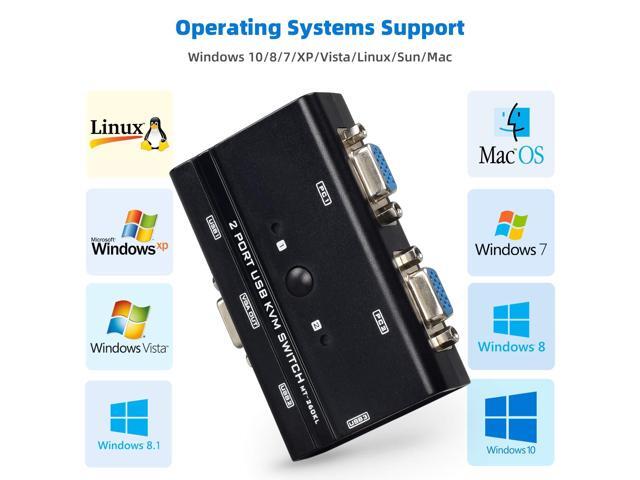 VGA USB KVM Switch, 2 Port VGA KVM Switcher Selector with Cables for 2PC Sharing 1 Video Monitor and 3 USB Devices Keyboard Mouse Printer Scanner