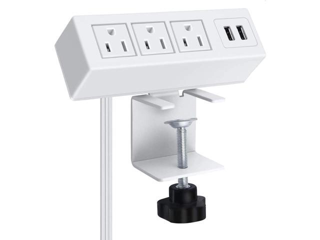 3 Outlet Desk Clamp Power Strip With USB Ports, White Desktop Surge Protector 1200J. Mount Charging Power Station, Edge Power Outlet 125V 12A 1500W