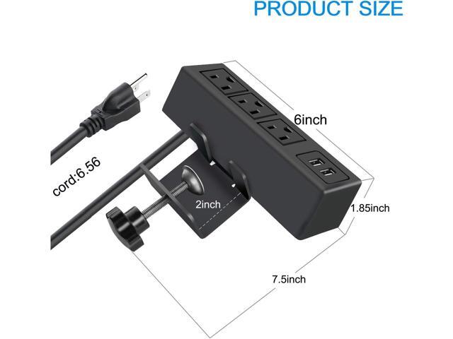 CCCEI 3 Outlet Desk Clamp Power Strip with USB Ports, Desktop Power Strip Surge Protector 1200J. Table Mount Charging Power Station, on Edge Power...