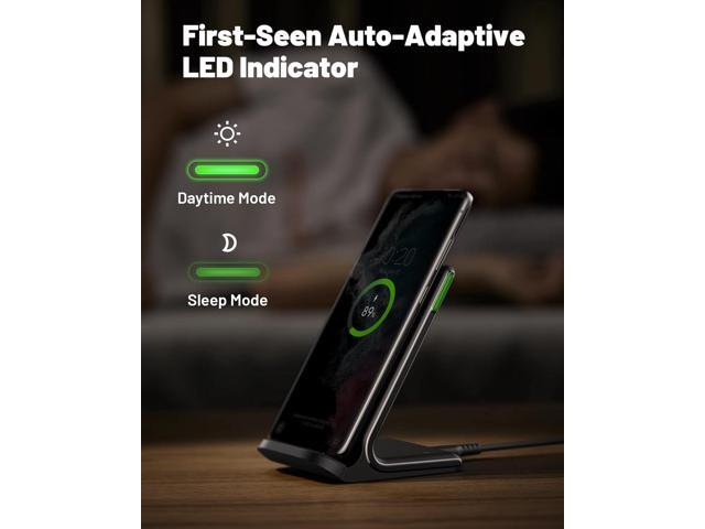 INIU Wireless Charger, 15W Fast Qi-Certified Wireless Charging Station with Sleep-Friendly Adaptive Light Compatible with iPhone 15 14 13 12 Pro XS...