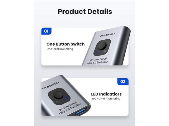 USB Switch 3.0 KVM Switch,Bi-Directional USB Switch Selector 2 in 1 Out/1 in 2 Out, Viagkiki USB Switcher 2 Computers Share 1 USB Devices for PCs...
