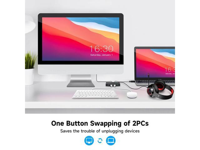 USB 3.0 Switch RSHTECH Aluminum USB Switch Selector with 4 USB 3.0 Ports, 3.5mm Audio Jack, 2 Computers Sharing 5 Peripheral Devices, USB KM...