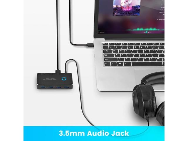 USB 3.0 Switch RSHTECH Aluminum USB Switch Selector with 4 USB 3.0 Ports, 3.5mm Audio Jack, 2 Computers Sharing 5 Peripheral Devices, USB KM...