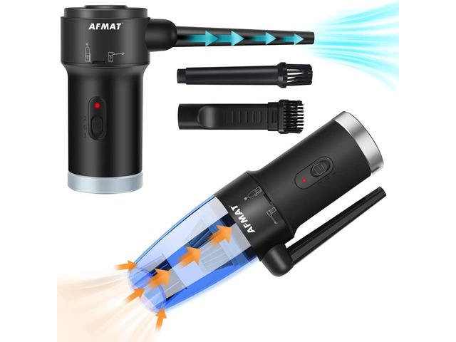 AFMAT Compressed Air Duster & Small Vacuum Cleaner 2-in-1, USB Rechargeable Cordless Air Duster Electric, Portable Air Blower and Mini Vacuum...